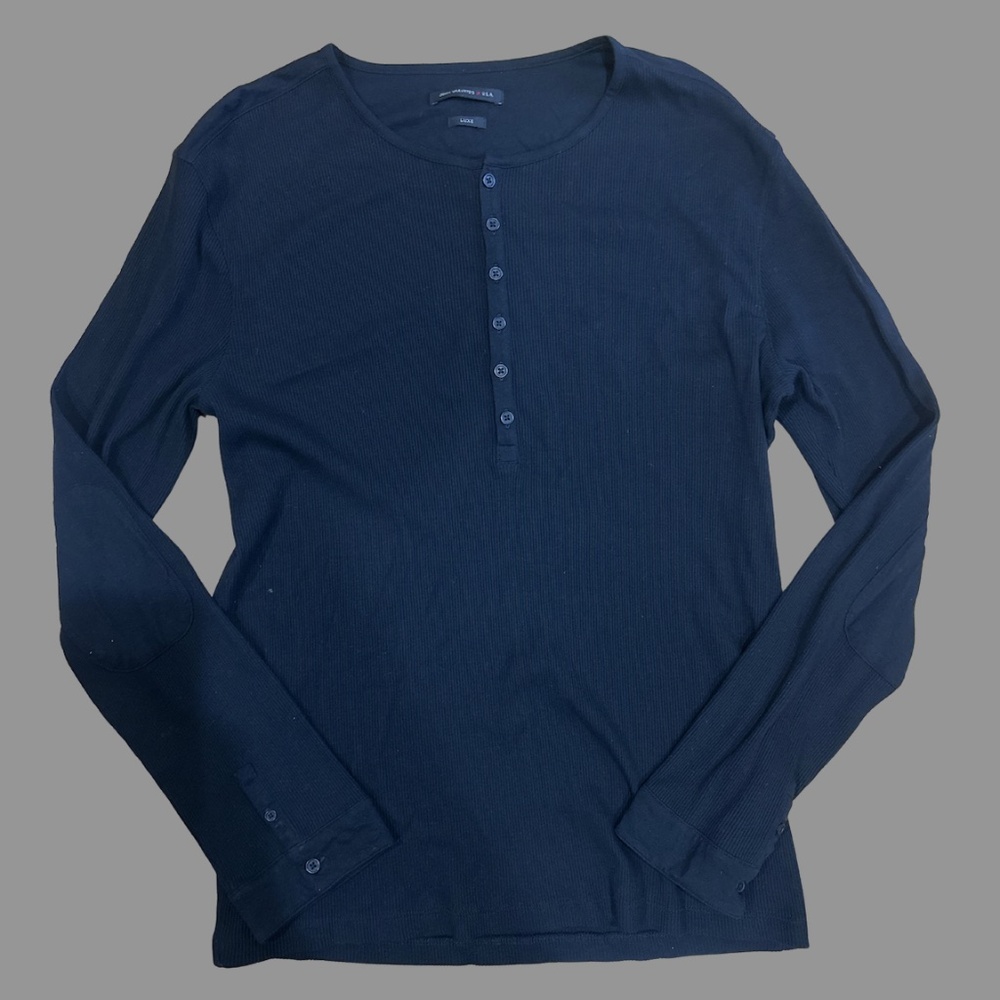 John Varvatos Black Luxe Long Sleeve Henley,  Size Large